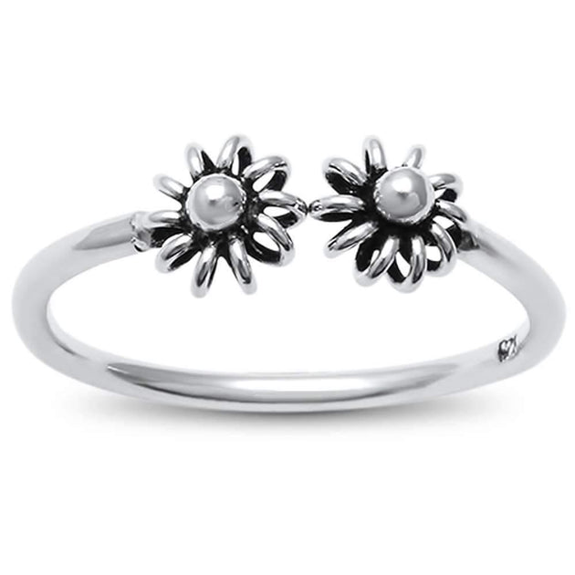 925 Silver Floral Bow Adjustable Silver Midi Band Toe Ring Set